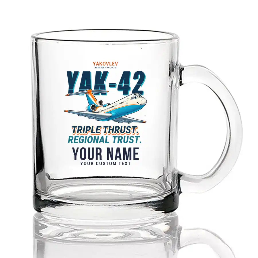 Yakovlev Yak-42D - Cartoon + Name - Coffee & Tea Glass