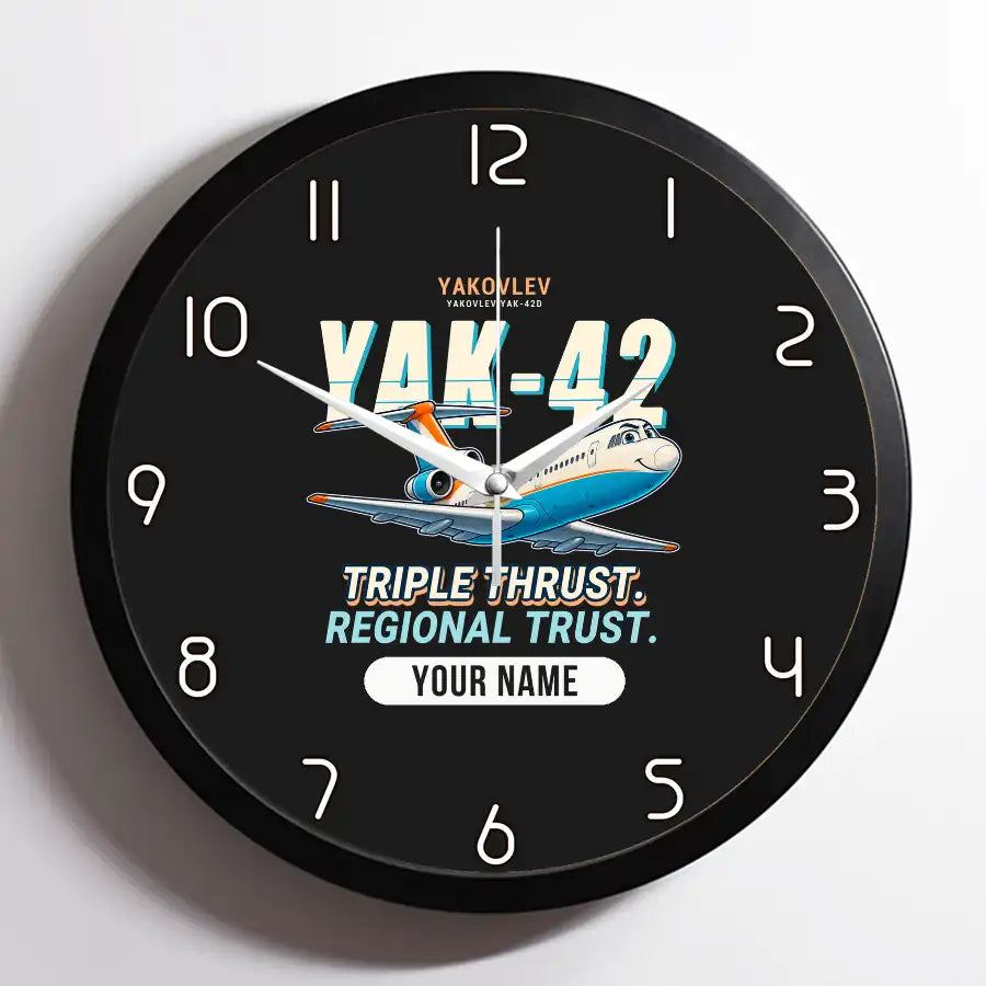 Yakovlev Yak-42D - Cartoon + Name - Framed - Black
