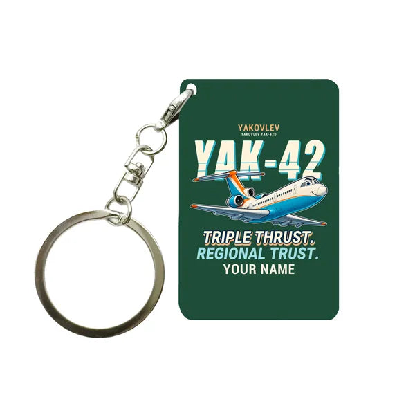 Yakovlev Yak-42D - Cartoon + Name - Key Chain - Dark Green