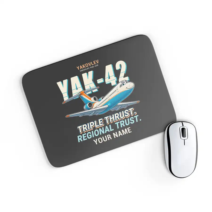 Yakovlev Yak-42D - Cartoon + Name - Mouse Pad - Black