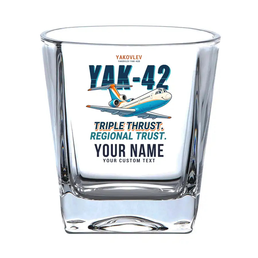 Yakovlev Yak-42D - Cartoon + Name - Whiskey Glass