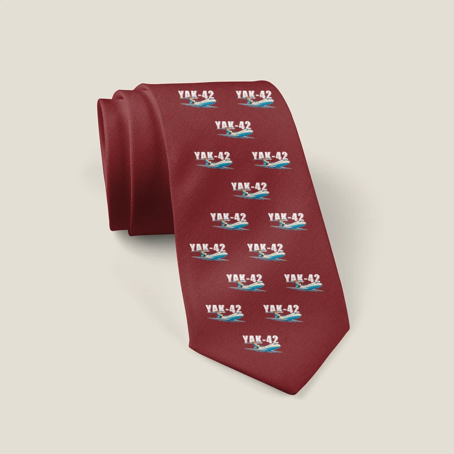 Yakovlev Yak-42D - Cartoon Pattern - Tie - Dark Red