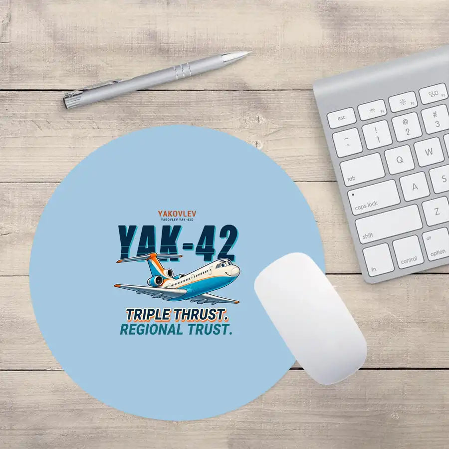 Yakovlev Yak-42D - Cartoon - Round Mouse Pad - Light Blue