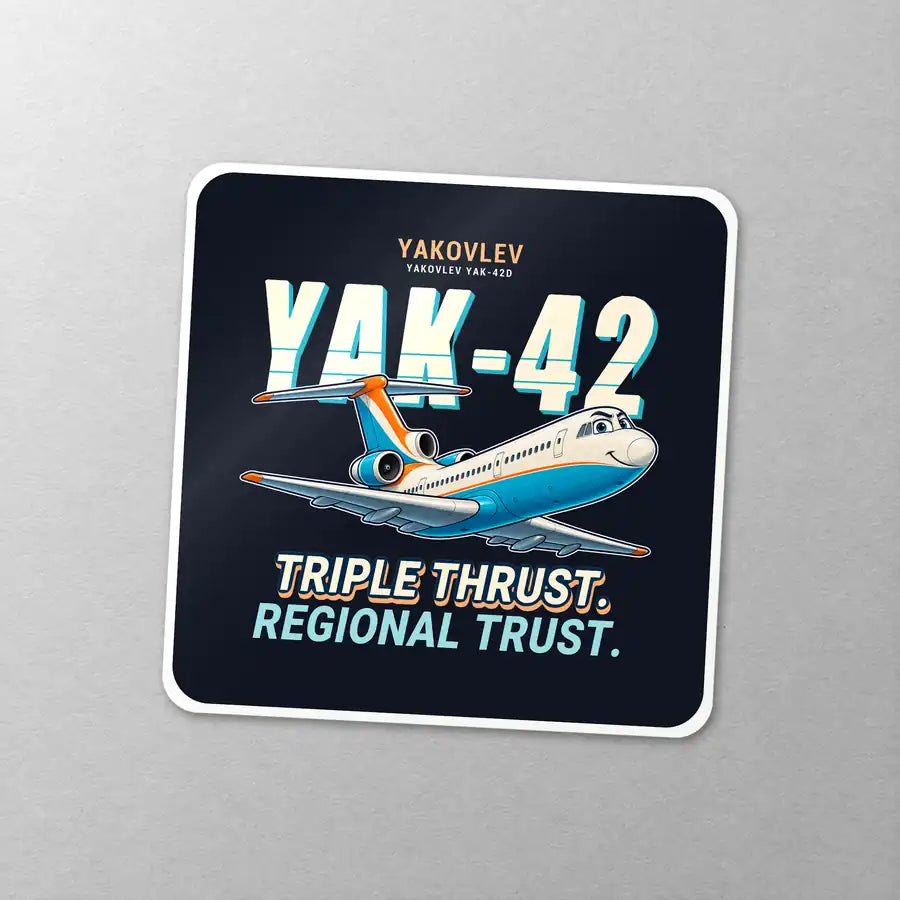 Yakovlev Yak-42D - Cartoon - Square Sticker - Close-up