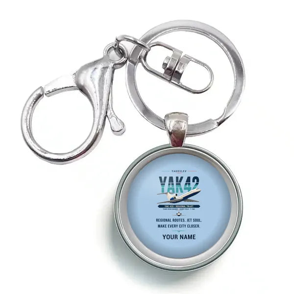 Yakovlev Yak-42D - Original + Name - Circle Key Chain - Light Blue