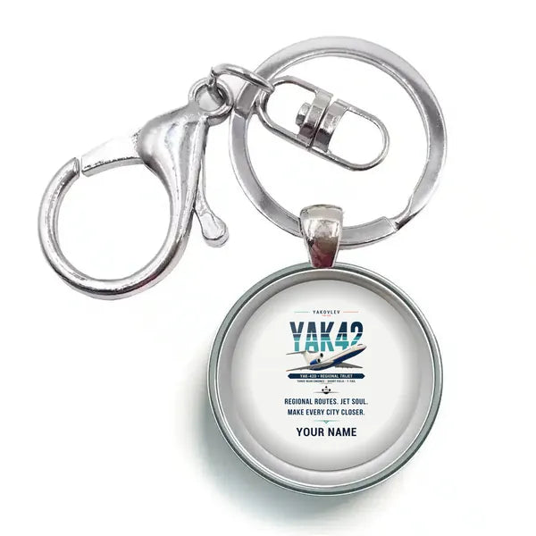 Yakovlev Yak-42D - Original + Name - Circle Key Chain - White