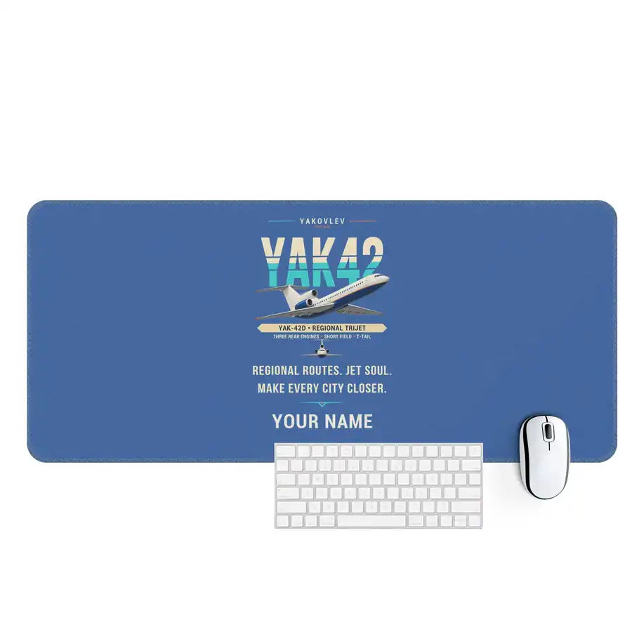 Yakovlev Yak-42D - Original + Name - Desk Mat - Blue