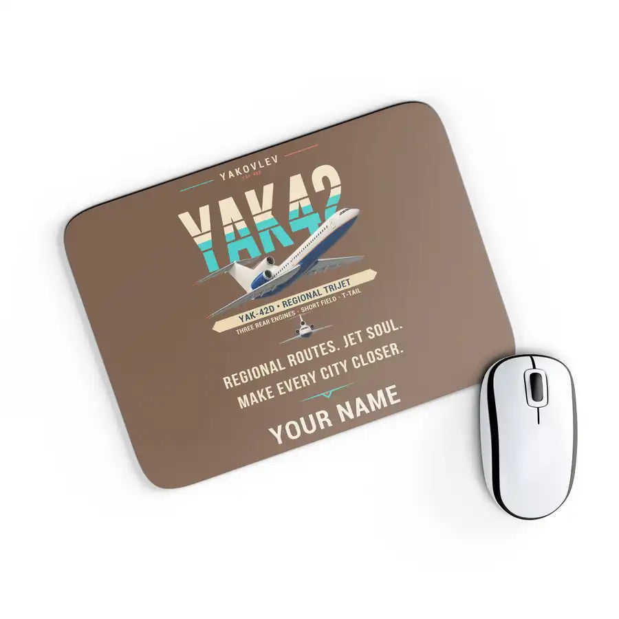Yakovlev Yak-42D - Original + Name - Mouse Pad - Brown