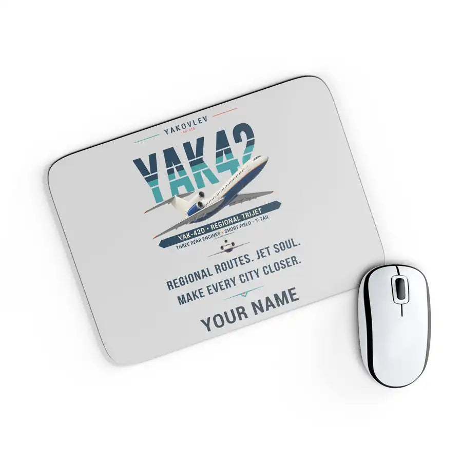 Yakovlev Yak-42D - Original + Name - Mouse Pad - Light Gray