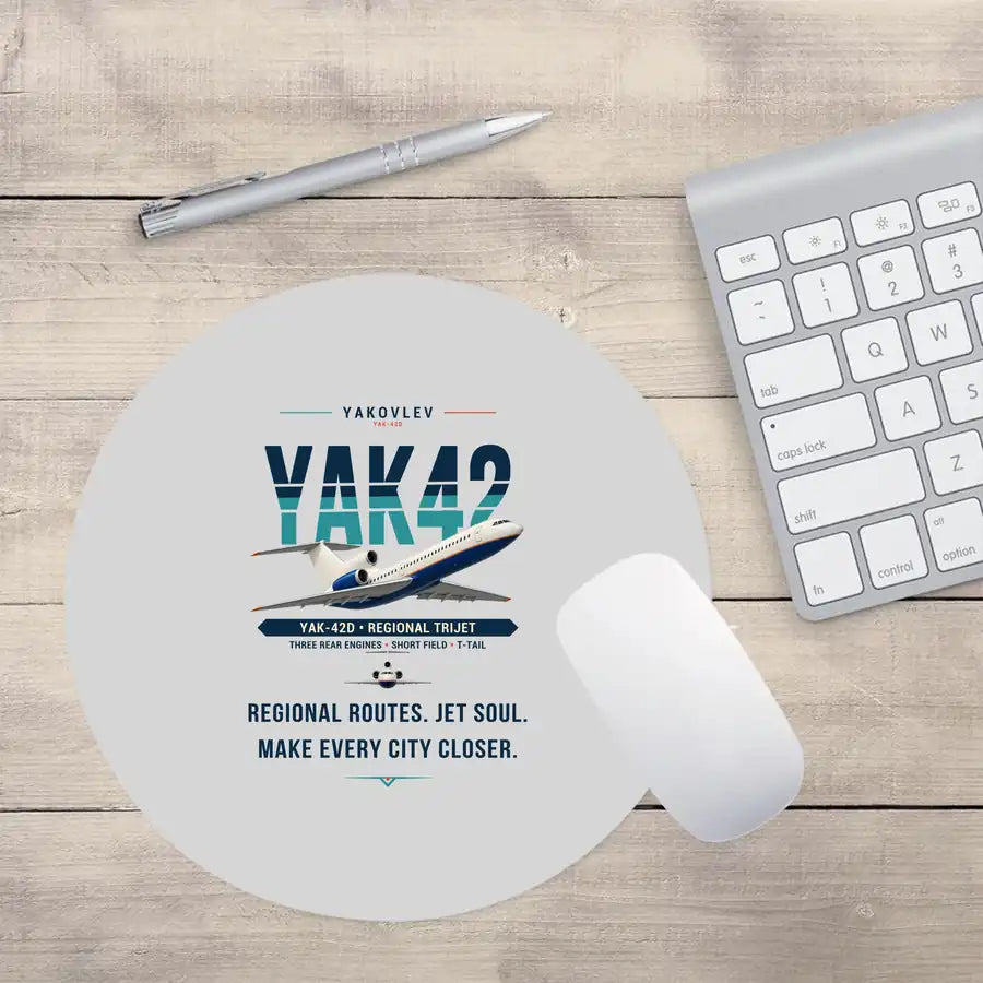Yakovlev Yak-42D - Original - Round Mouse Pad - Light Gray