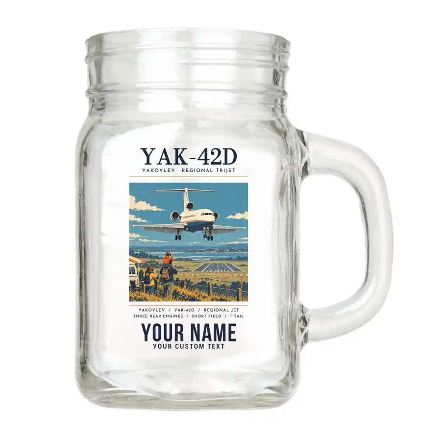 Yakovlev Yak-42D - Poster + Name - Cocktail Glass (Mason Jar)