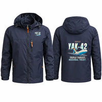 Thumbnail for Yakovlev Yak-42D Stylish Jackets - Hooded Windbreaker - Cartoon - Navy Blue