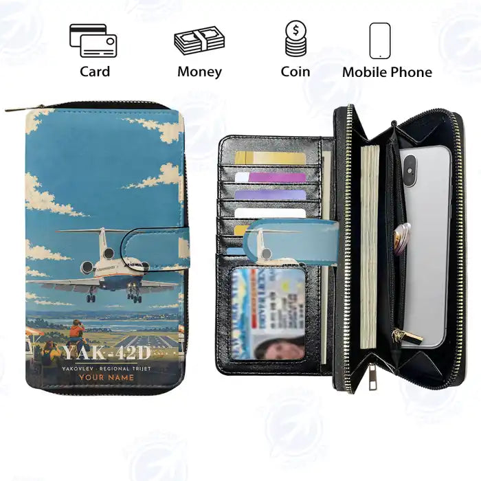Yakovlev Yak-42D Leather Wallets - Zip Long Wallet - 3D + Name