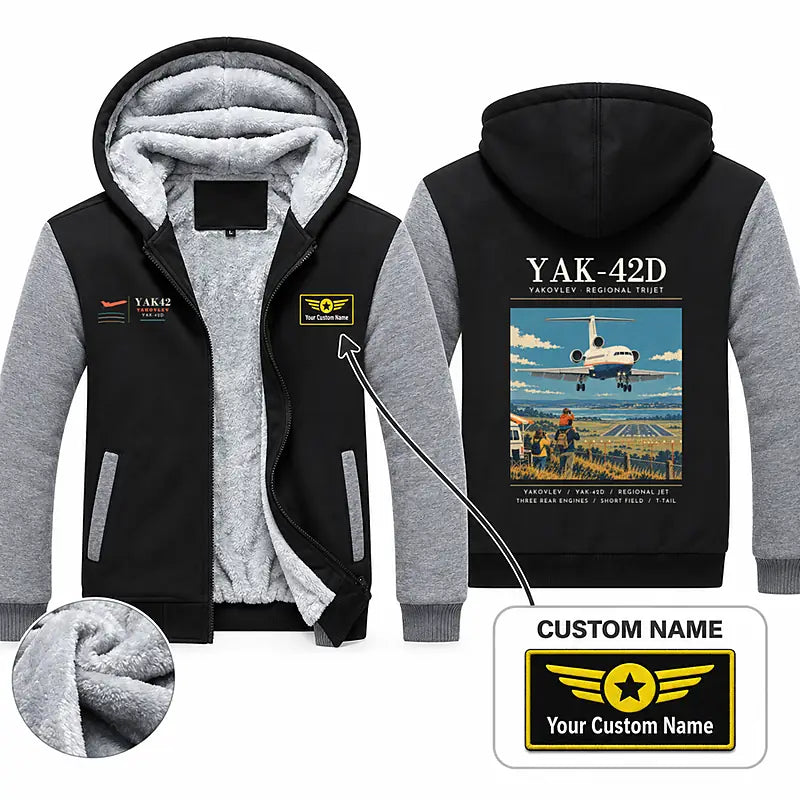 Yakovlev Yak-42D Zipped Sweatshirts - Poster + Name - Black & Gray