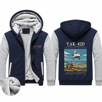 Thumbnail for Yakovlev Yak-42D Zipped Sweatshirts - Poster - Navy & Gray