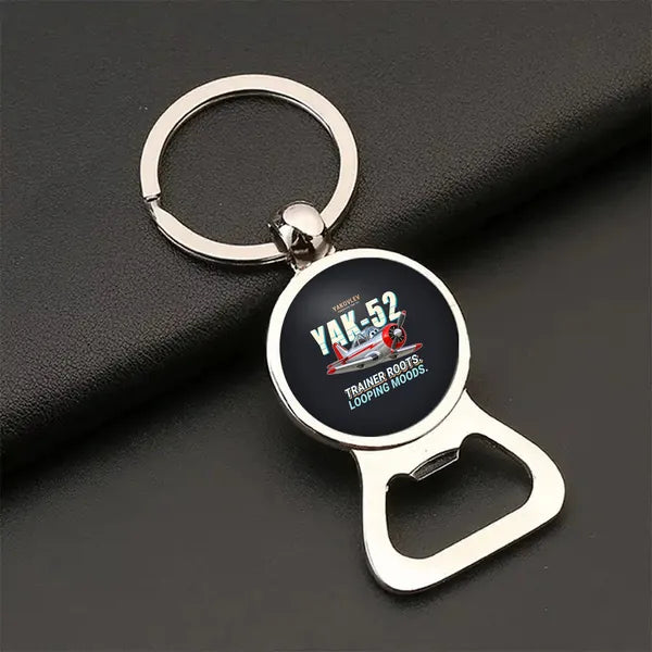 Yakovlev Yak-52 - Cartoon - Bottle Opener Key Chain - Black