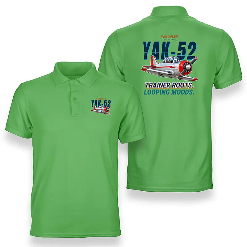 Yakovlev Yak-52 - Cartoon - Double-Side Polo - Light Green