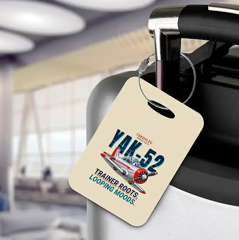 Yakovlev Yak-52 - Cartoon - Luggage Tag - Beige