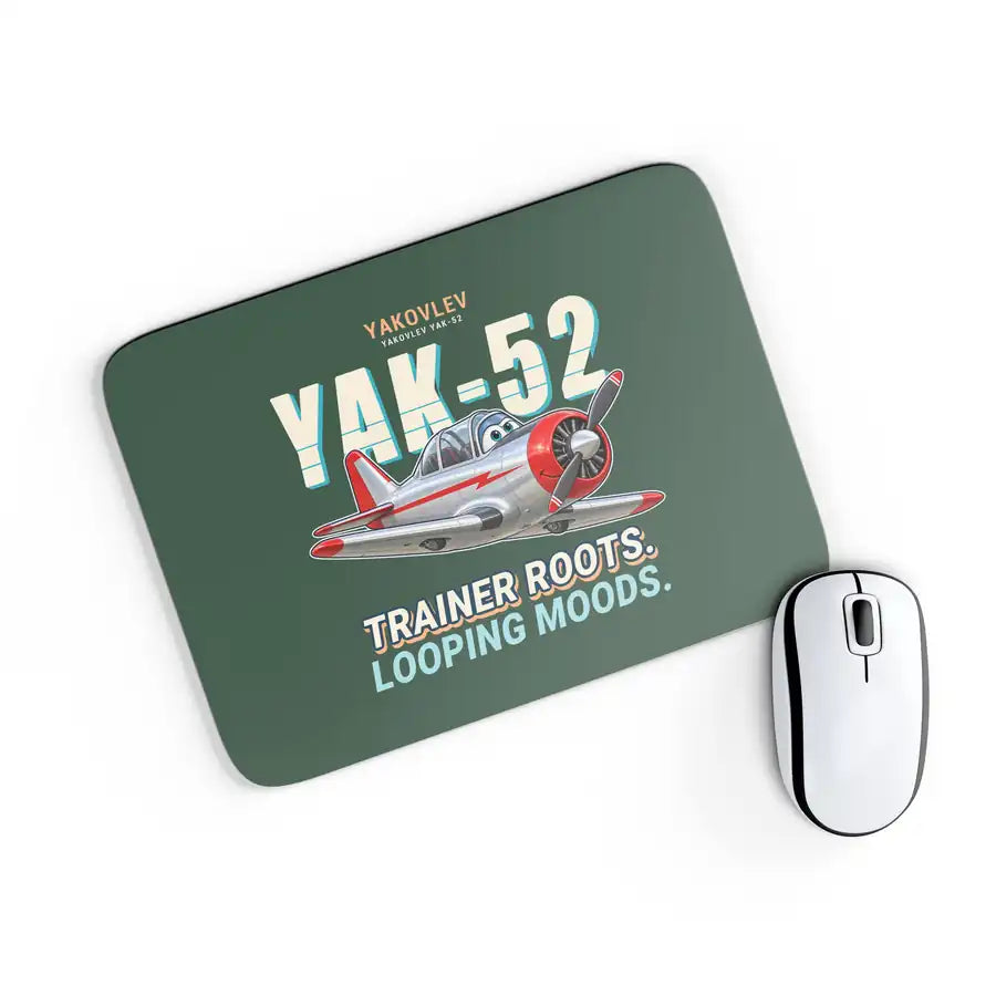 Yakovlev Yak-52 - Cartoon - Mouse Pad - Dark Green