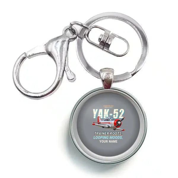 Yakovlev Yak-52 - Cartoon + Name - Circle Key Chain - Gray