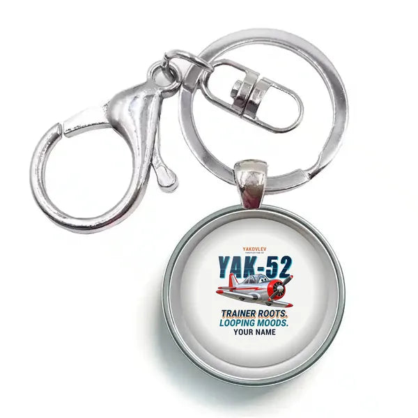 Yakovlev Yak-52 - Cartoon + Name - Circle Key Chain - White