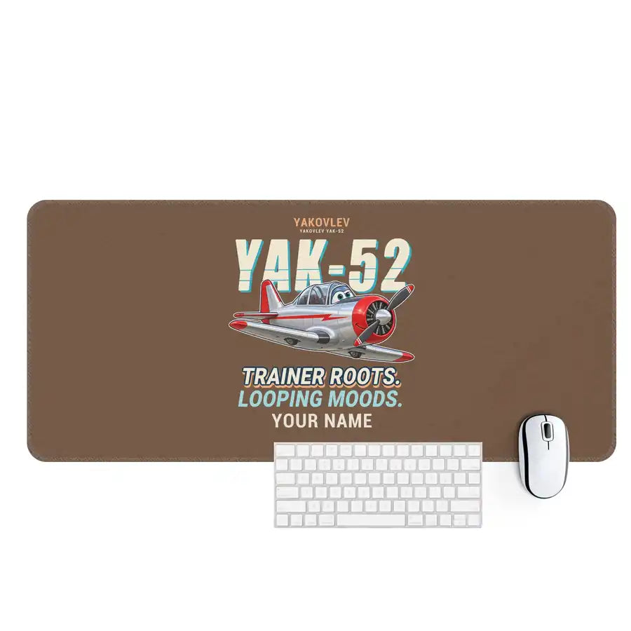 Yakovlev Yak-52 - Cartoon + Name - Desk Mat - Brown