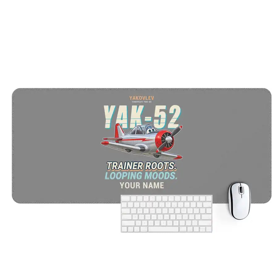 Yakovlev Yak-52 - Cartoon + Name - Desk Mat - Gray