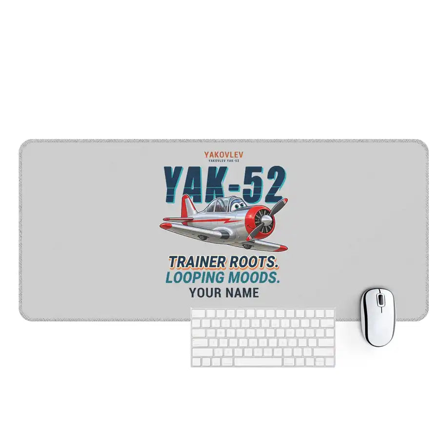 Yakovlev Yak-52 - Cartoon + Name - Desk Mat - Light Gray