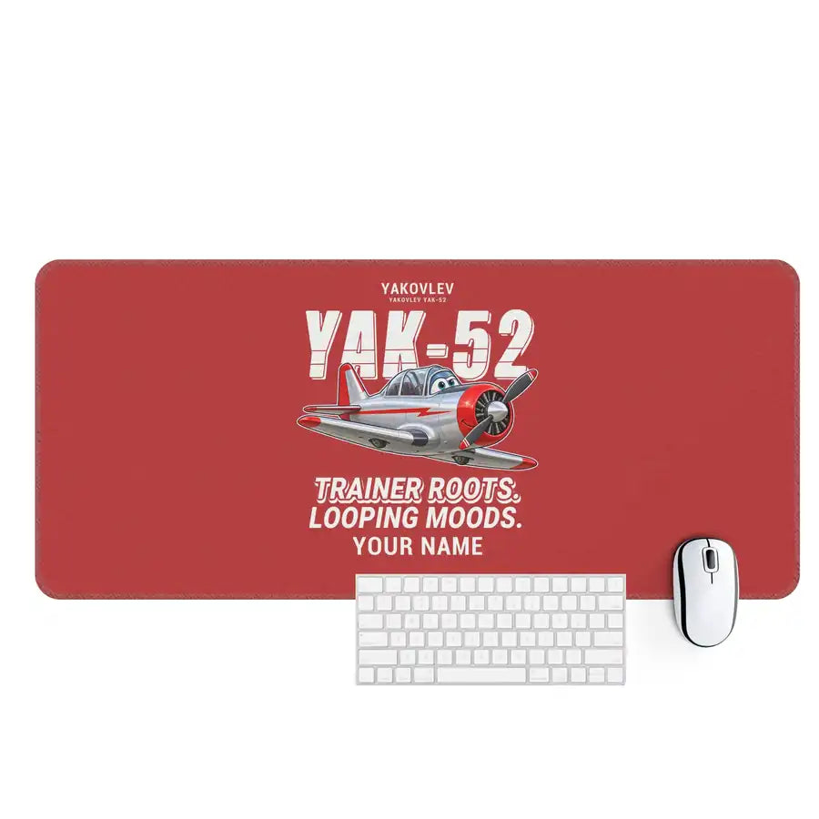 Yakovlev Yak-52 - Cartoon + Name - Desk Mat - Red