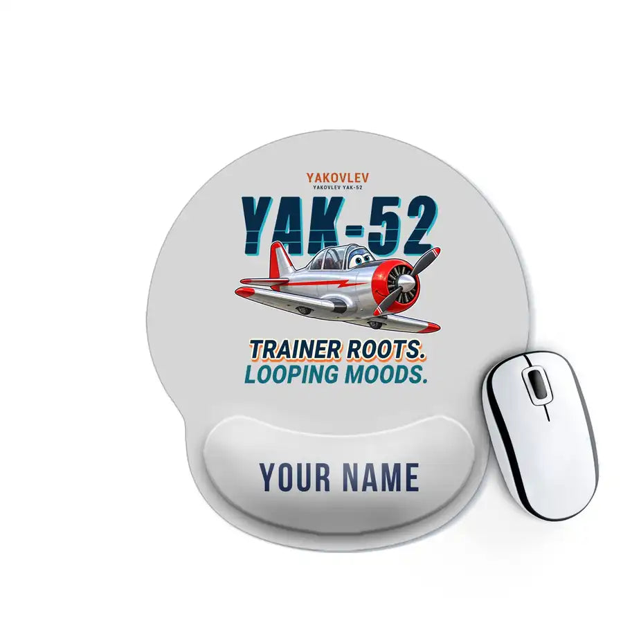 Yakovlev Yak-52 - Cartoon + Name - Ergonomic Mouse Pad - Light Gray