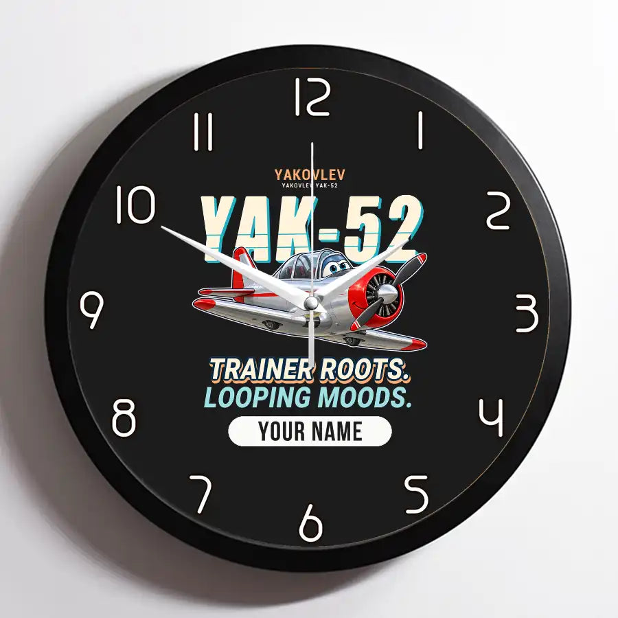 Yakovlev Yak-52 - Cartoon + Name - Framed - Black