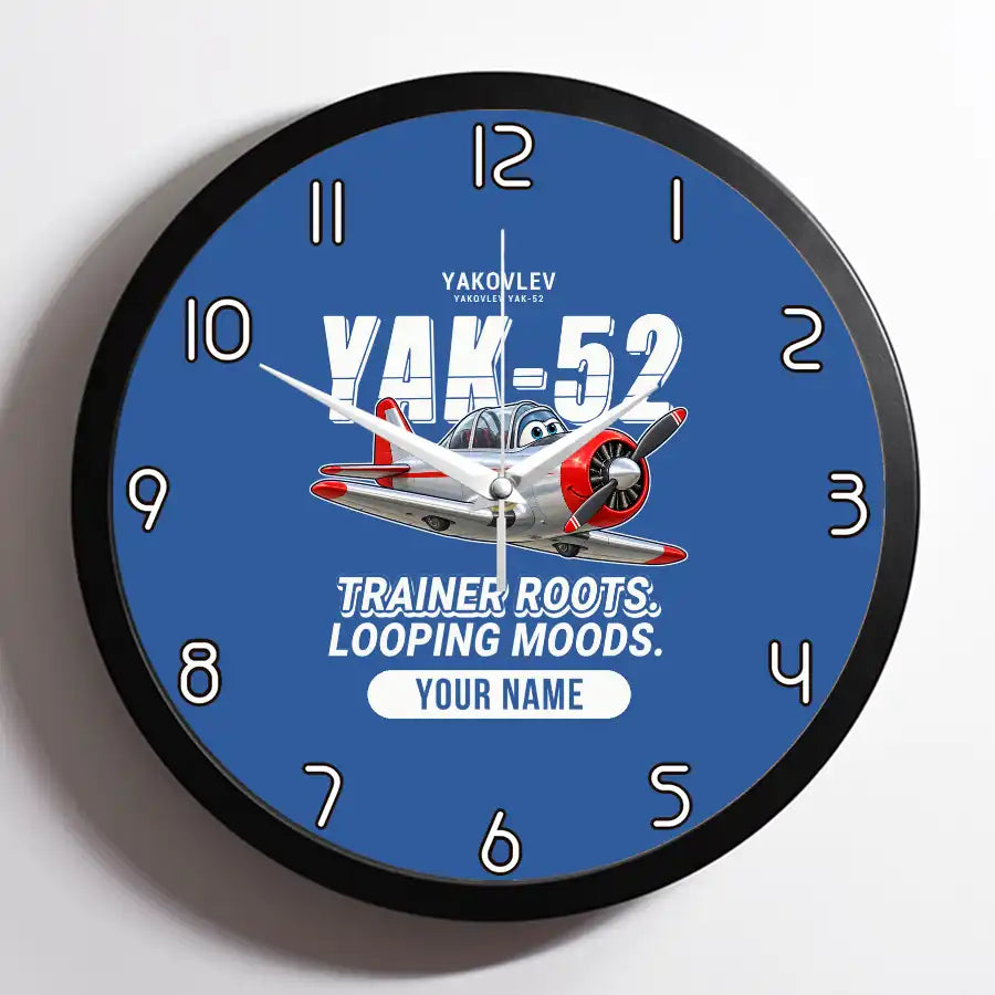 Yakovlev Yak-52 - Cartoon + Name - Framed - Blue