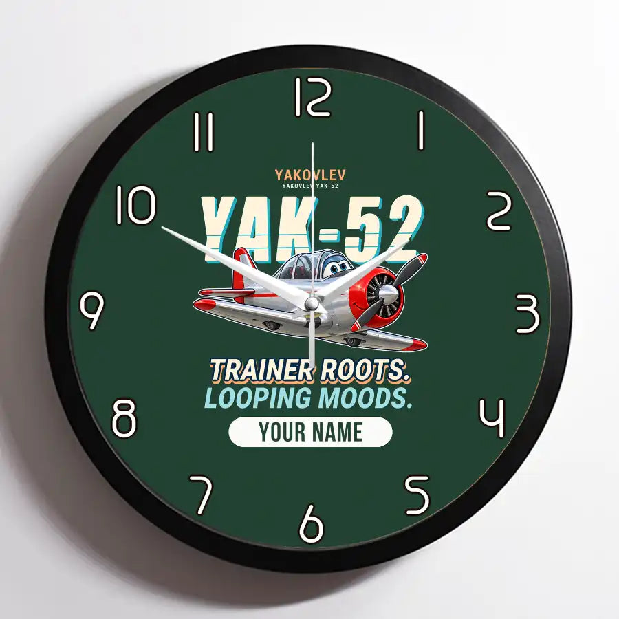Yakovlev Yak-52 - Cartoon + Name - Framed - Dark Green