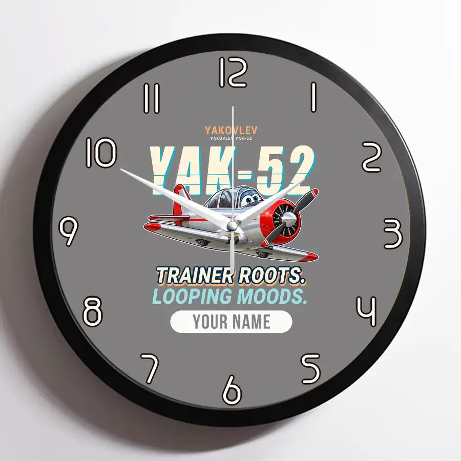 Yakovlev Yak-52 - Cartoon + Name - Framed - Gray