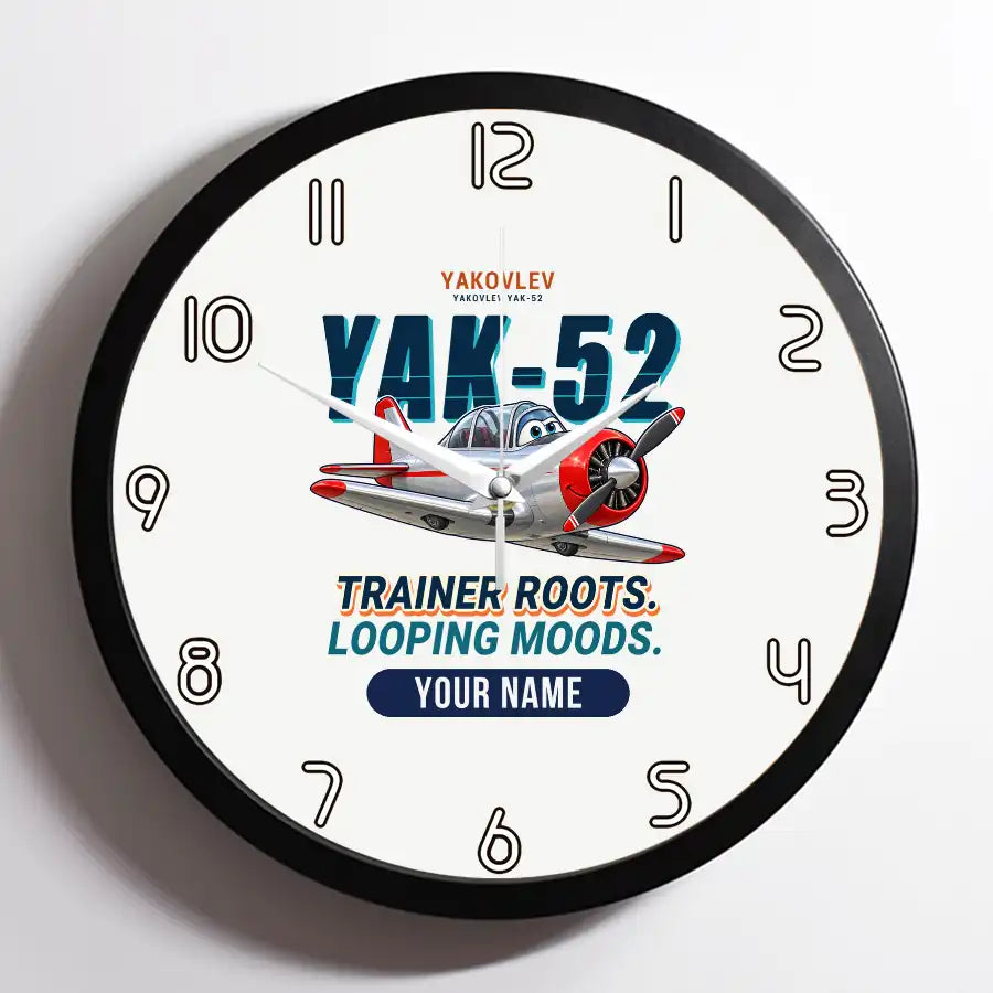 Yakovlev Yak-52 - Cartoon + Name - Framed - White