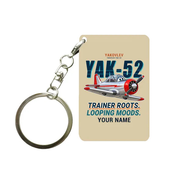 Yakovlev Yak-52 - Cartoon + Name - Key Chain - Beige