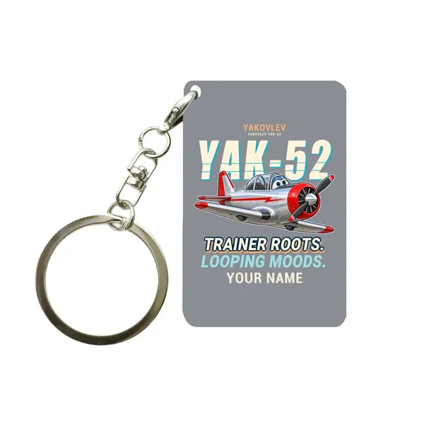 Yakovlev Yak-52 - Cartoon + Name - Key Chain - Gray