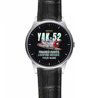 Thumbnail for Yakovlev Yak-52 - Cartoon + Name - Leather Strap - Striped Black Leather Strap
