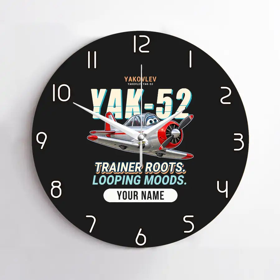 Yakovlev Yak-52 - Cartoon + Name - No Frame - Black