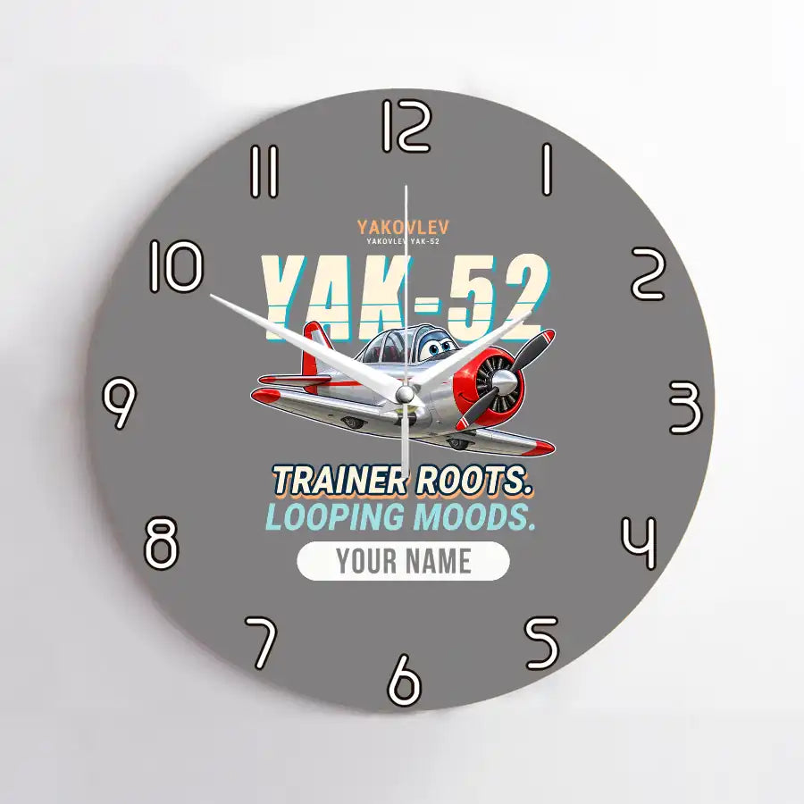 Yakovlev Yak-52 - Cartoon + Name - No Frame - Gray