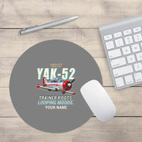 Thumbnail for Yakovlev Yak-52 - Cartoon + Name - Round Mouse Pad - Gray