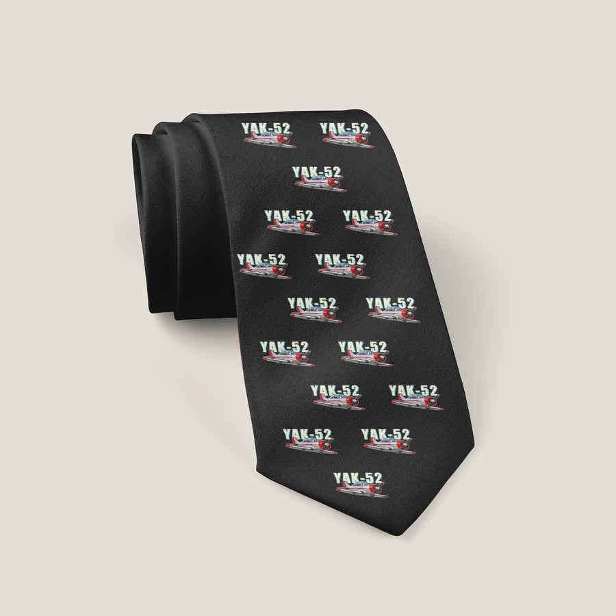 Yakovlev Yak-52 - Cartoon Pattern - Tie - Black