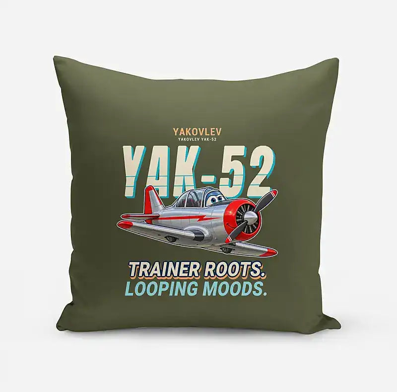Yakovlev Yak-52 - Cartoon - Pillow - Green Army
