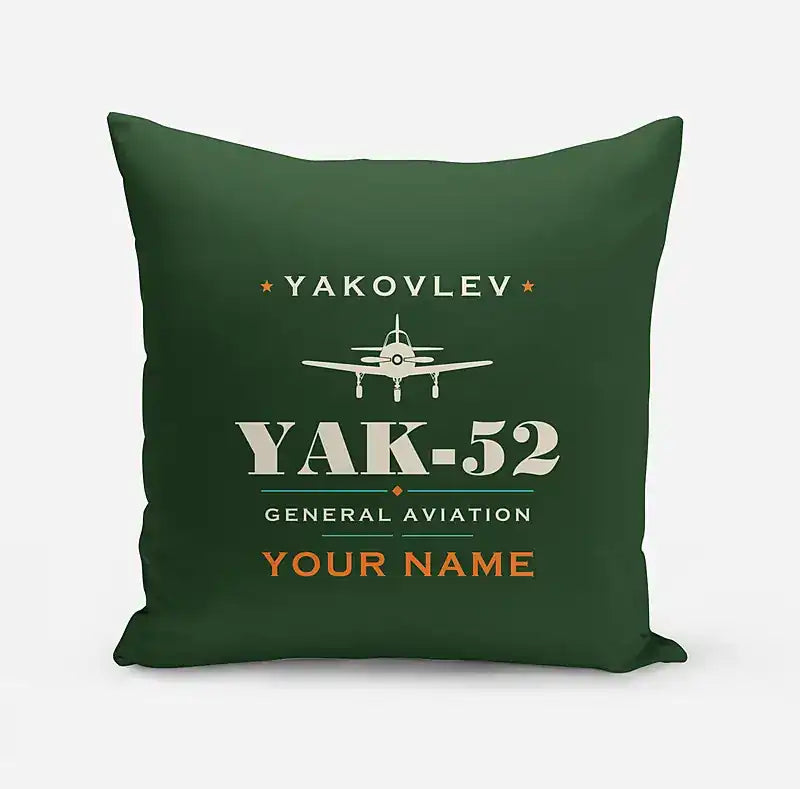 Yakovlev Yak-52 - Heritage + Name - Pillow - Dark Green