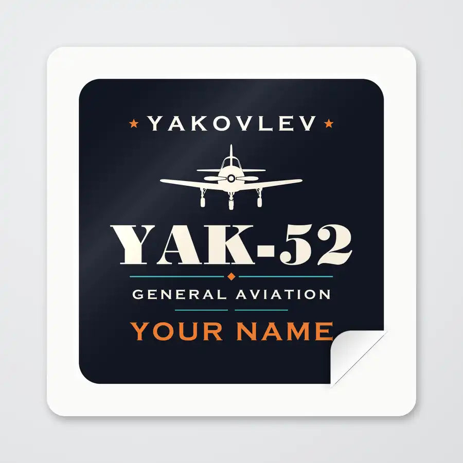 Yakovlev Yak-52 - Heritage + Name - Square Sticker - Peel