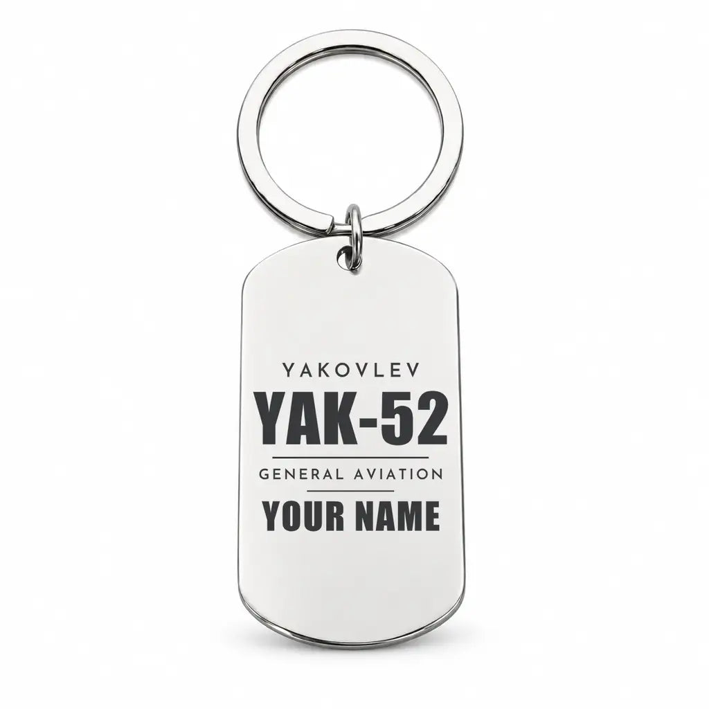 Yakovlev Yak-52 - Key Chain - Tag + Name - Silver