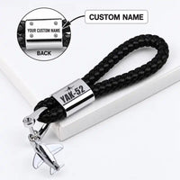 Thumbnail for Yakovlev Yak-52 - Leather Key Chain - Braided Leather - Heritage - Black + Name