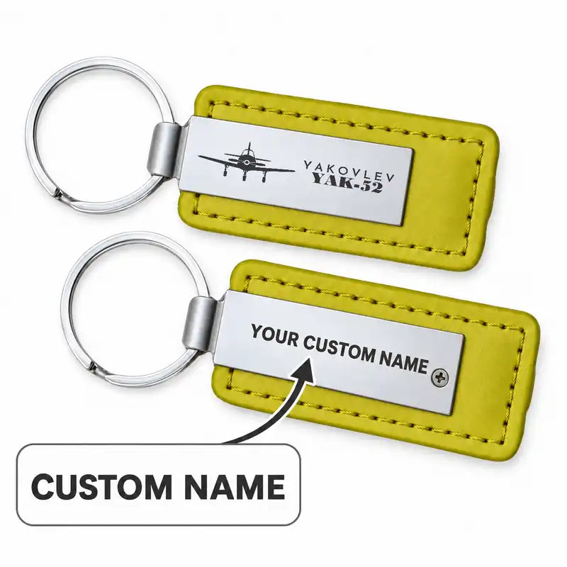 Yakovlev Yak-52 - Leather Key Chain - Faux Leather - Heritage - Yellow + Name