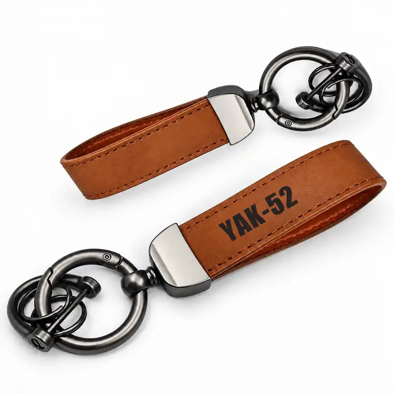 Yakovlev Yak-52 - Leather Key Chain - Horseshoe Buckle - Heritage - Camel