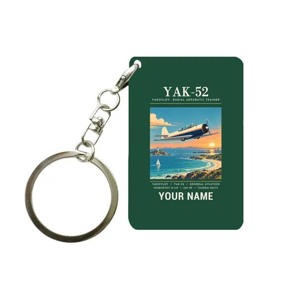 Yakovlev Yak-52 - Poster + Name - Key Chain - Dark Green